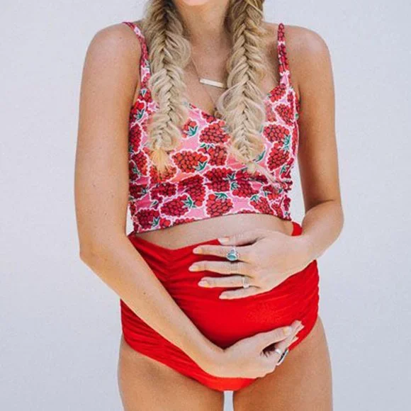 NEW 2 Piece Maternity Red Raspberry Swim Suit - Picture 7 of 9